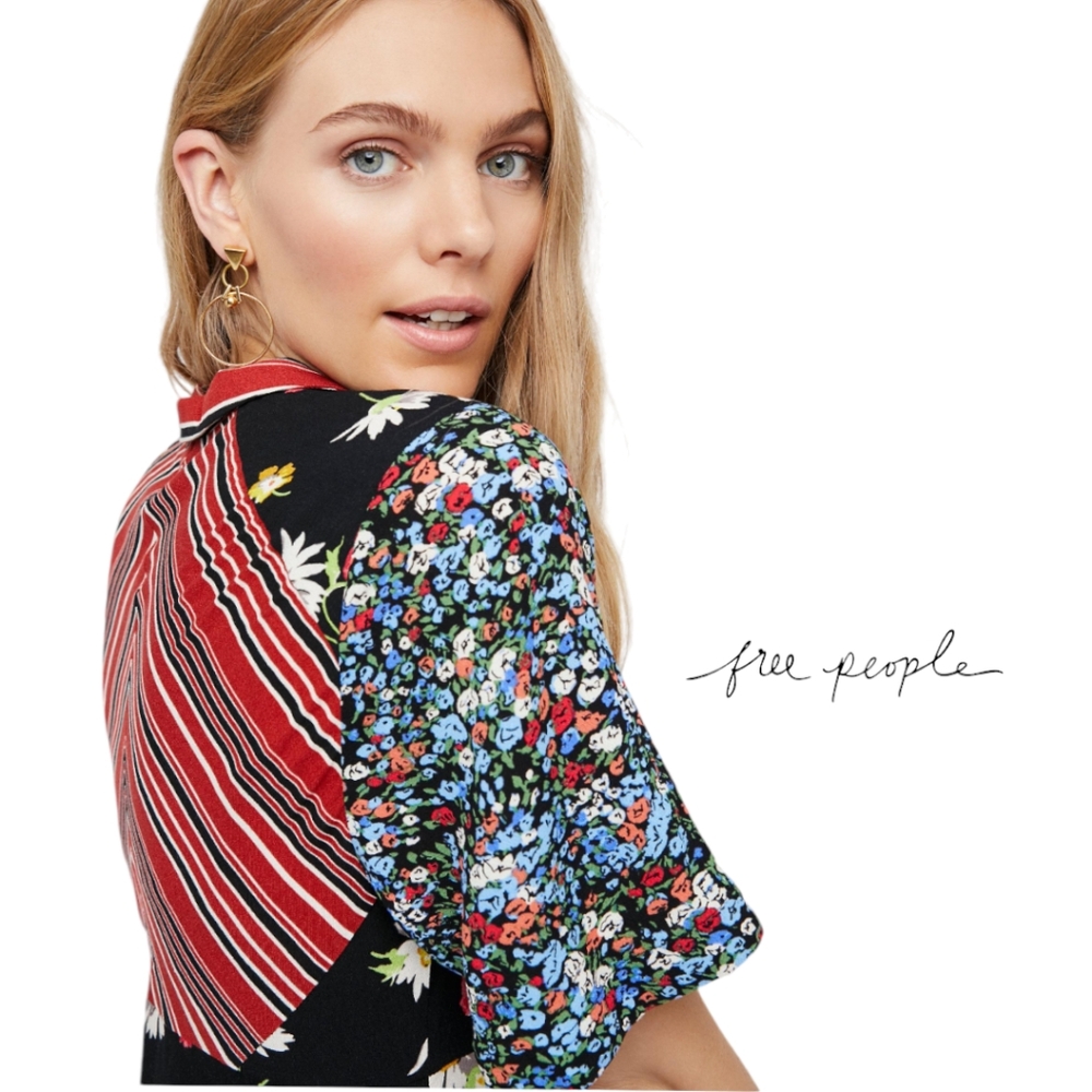 Free People Multicolor Floral and Stripe Mini Dress - Picture 3 of 15